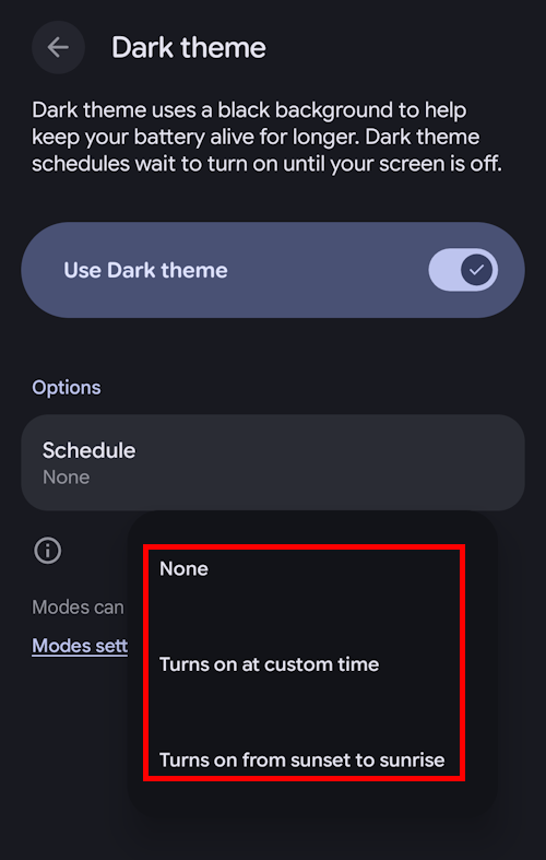 Tap Schedule and select one of the options